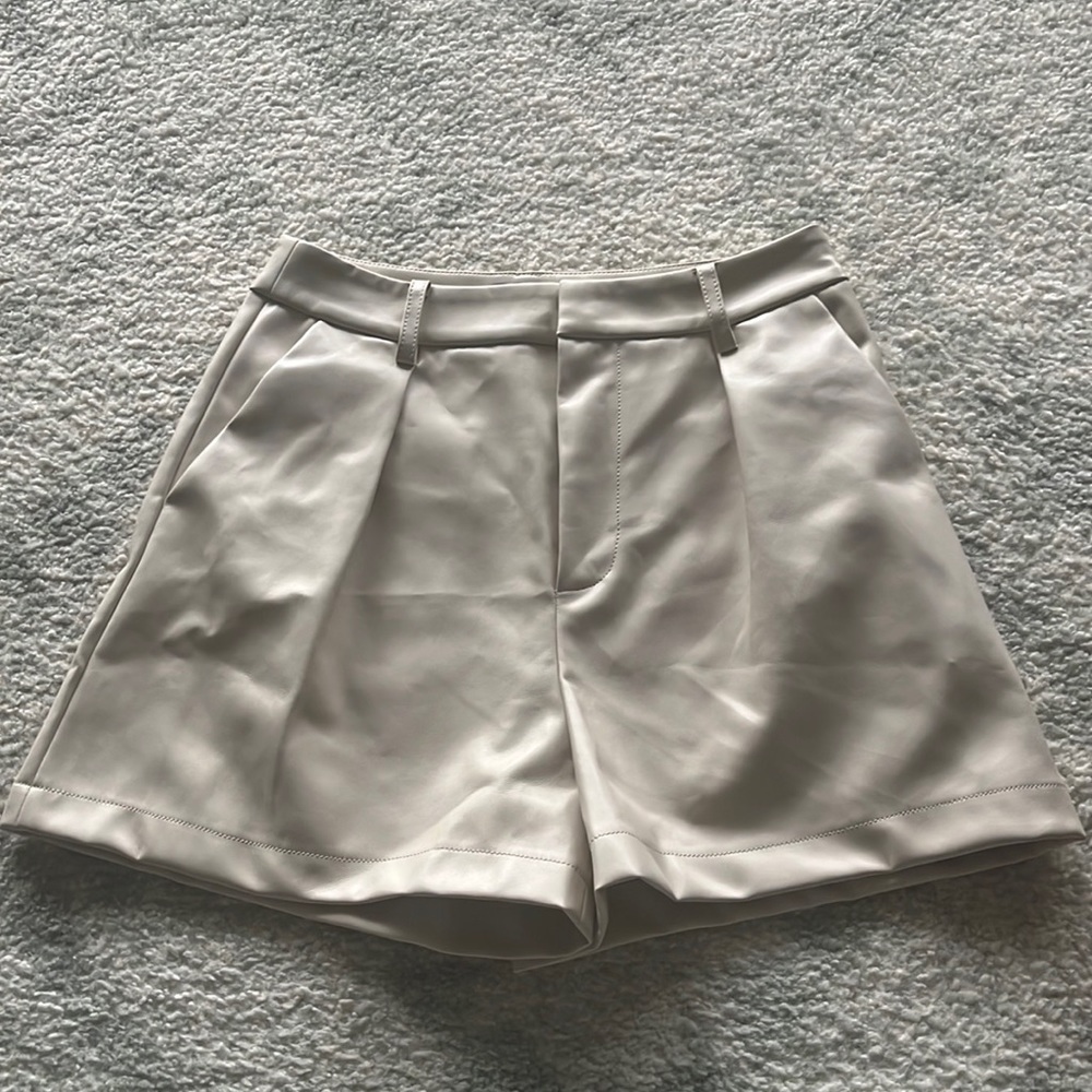 Cream/beige faux leather shorts
